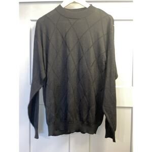 Genelli Men's L Silk Blend Gray Argyle Diamond Black Long Sleeve Sweater